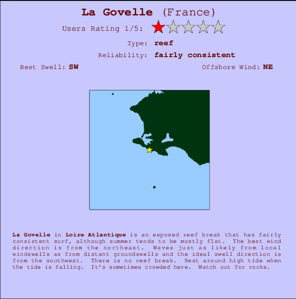 La Govelle mapa de localização e informação de surf