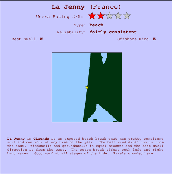 La Jenny mapa de localização e informação de surf