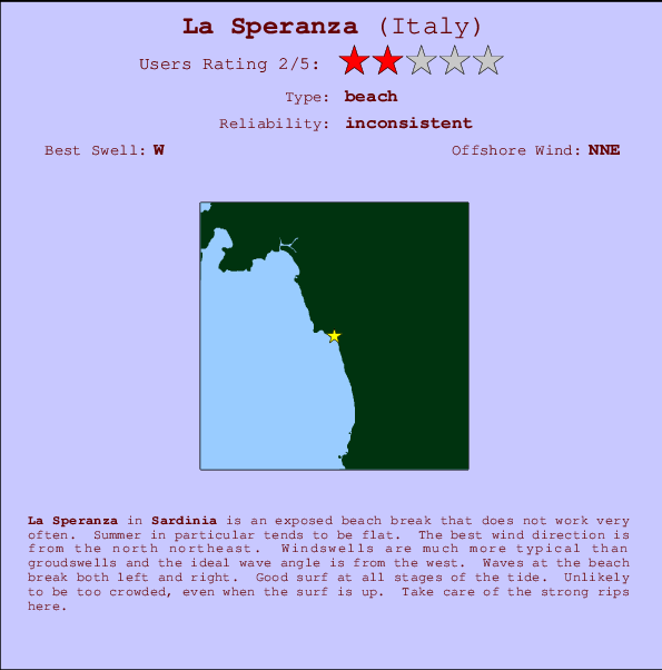 La Speranza mapa de localização e informação de surf