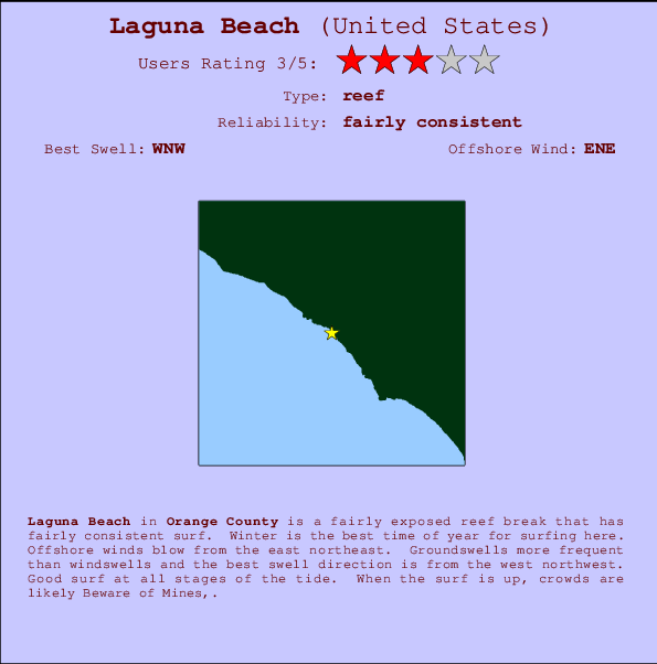 Laguna Beach mapa de localização e informação de surf