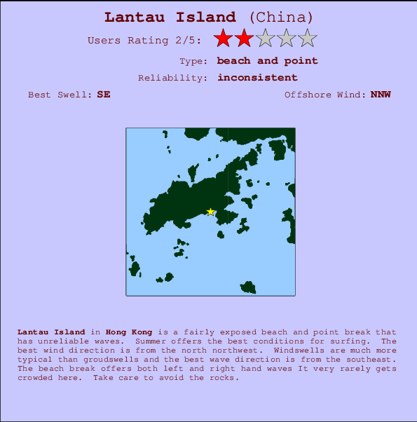 Lantau Island mapa de localização e informação de surf