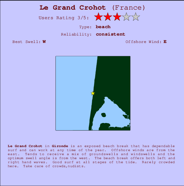 Le Grand Crohot mapa de localização e informação de surf