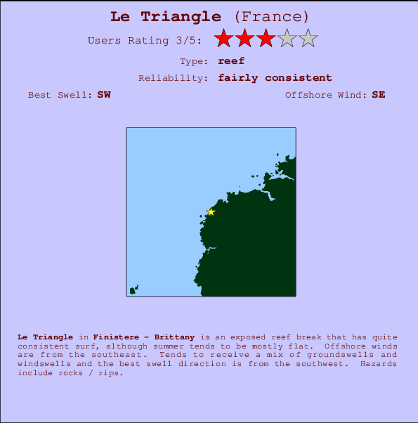 Le Triangle mapa de localização e informação de surf