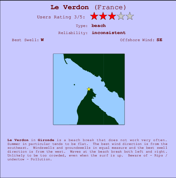 Le Verdon mapa de localização e informação de surf