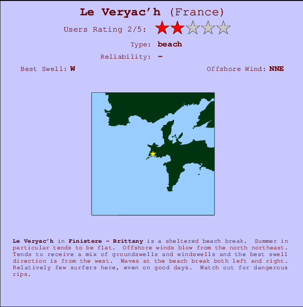 Le Veryac'h mapa de localização e informação de surf
