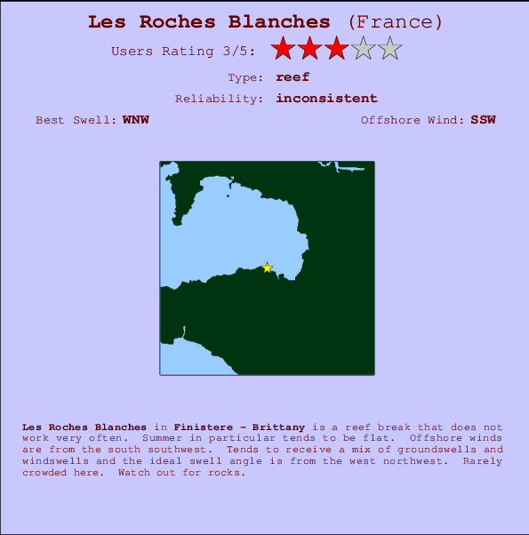 Les Roches Blanches mapa de localização e informação de surf