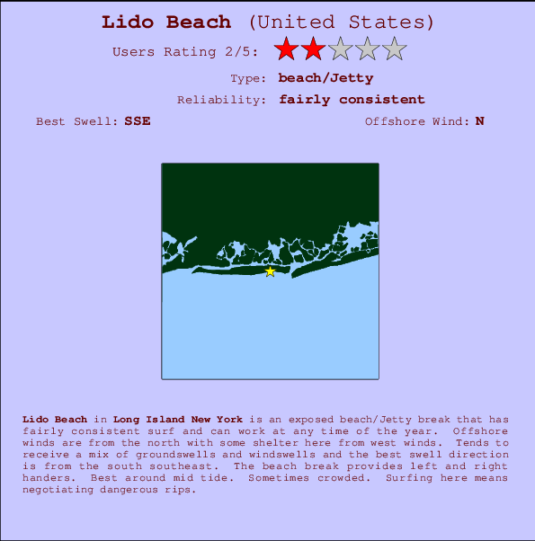 Lido Beach mapa de localização e informação de surf