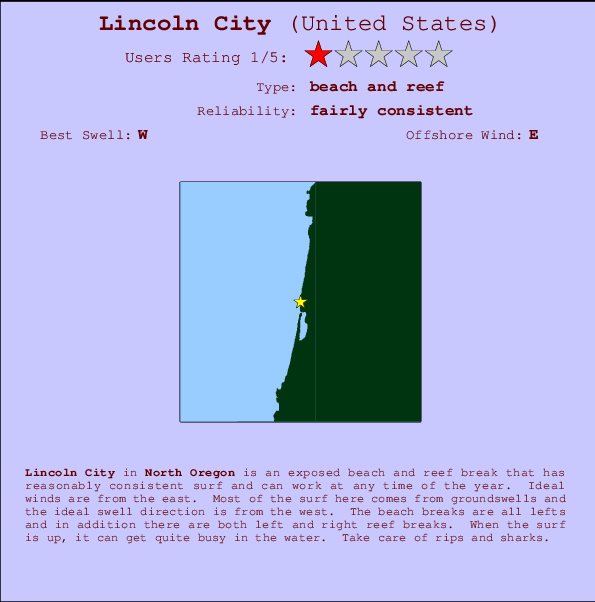 Lincoln City mapa de localização e informação de surf