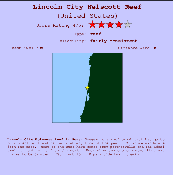 Lincoln City Nelscott Reef mapa de localização e informação de surf