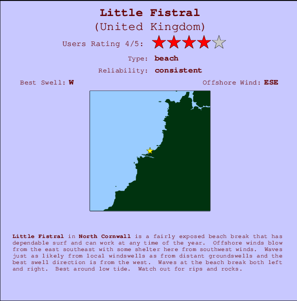 Little Fistral mapa de localização e informação de surf