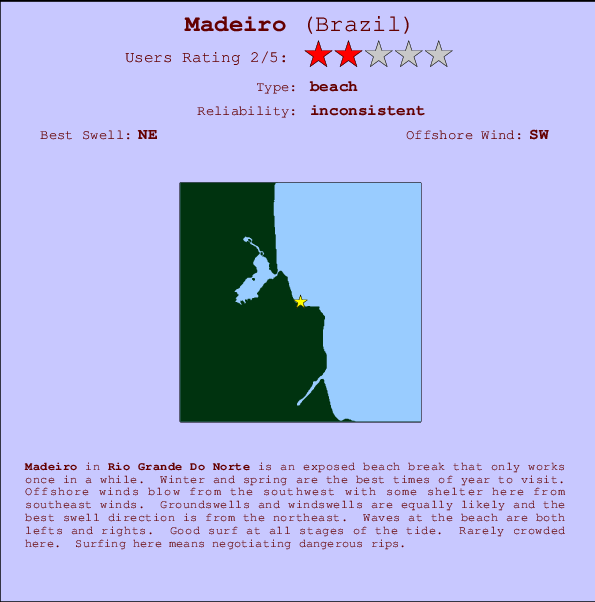 Madeiro mapa de localização e informação de surf