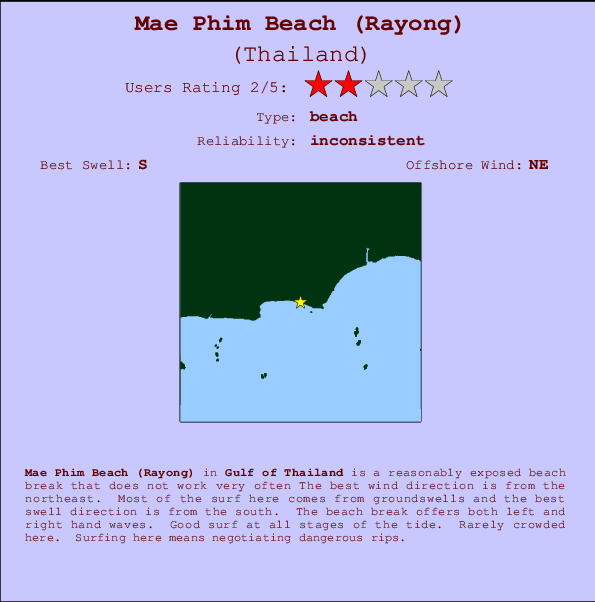 Mae Phim Beach (Rayong) mapa de localização e informação de surf
