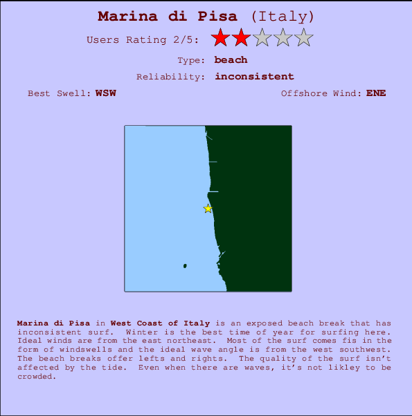 Marina di Pisa mapa de localização e informação de surf