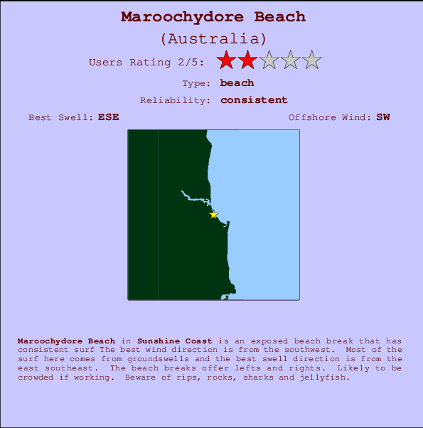 Maroochydore Beach mapa de localização e informação de surf