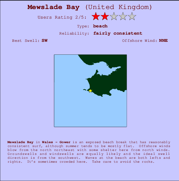 Mewslade Bay mapa de localização e informação de surf