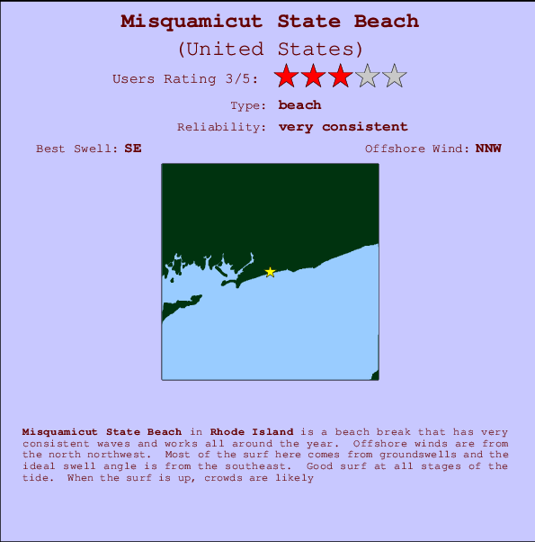 Misquamicut State Beach mapa de localização e informação de surf