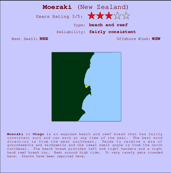 Moeraki mapa de localização e informação de surf