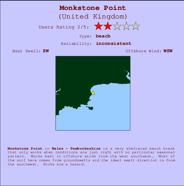 Monkstone Point mapa de localização e informação de surf