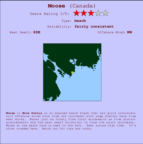 Moose mapa de localização e informação de surf