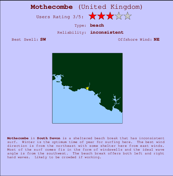 Mothecombe mapa de localização e informação de surf