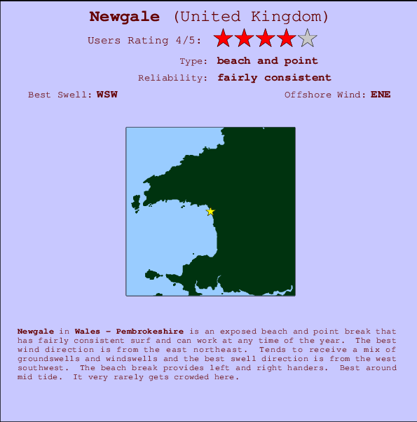 Newgale mapa de localização e informação de surf