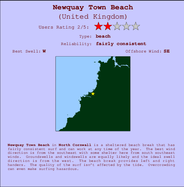 Newquay Town Beach mapa de localização e informação de surf