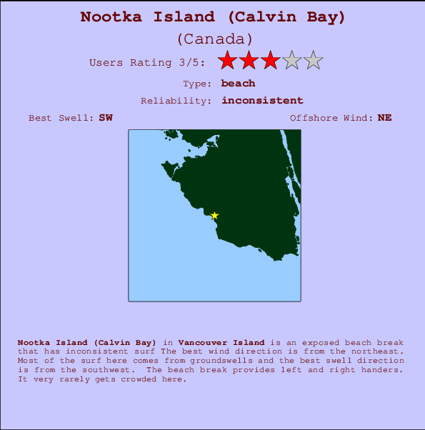 Nootka Island (Calvin Bay) mapa de localização e informação de surf