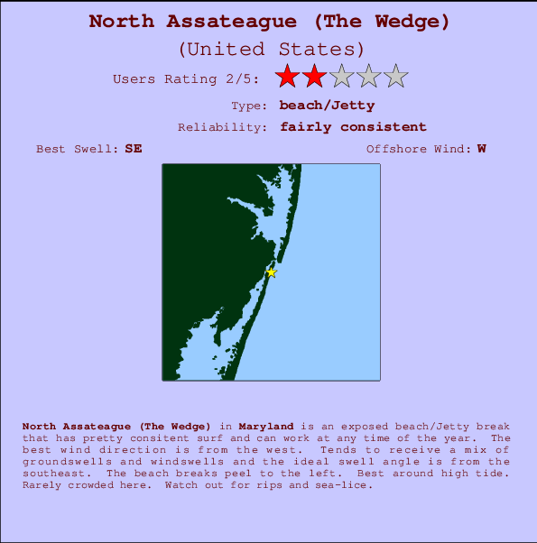 North Assateague (The Wedge) mapa de localização e informação de surf
