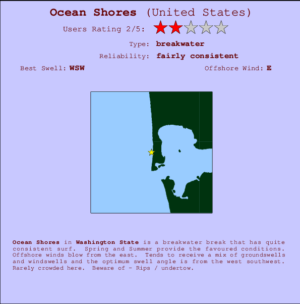 Ocean Shores mapa de localização e informação de surf