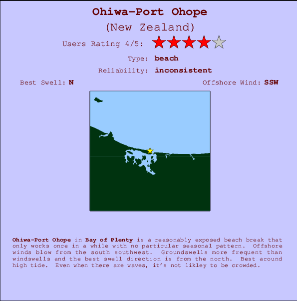 Ohiwa-Port Ohope mapa de localização e informação de surf