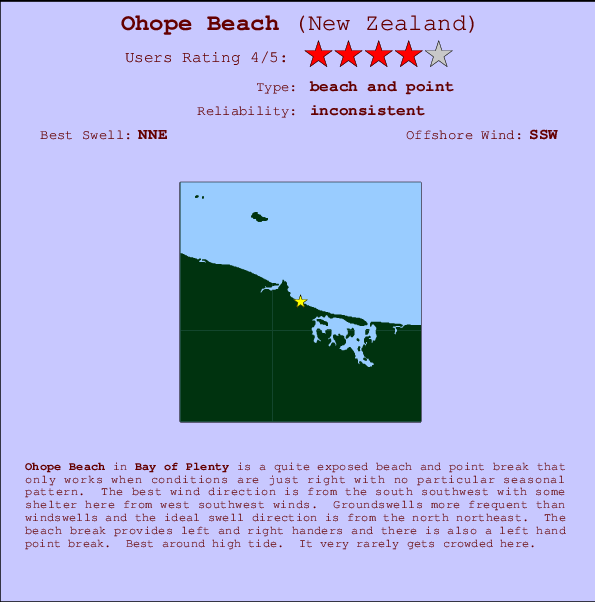 Ohope Beach mapa de localização e informação de surf