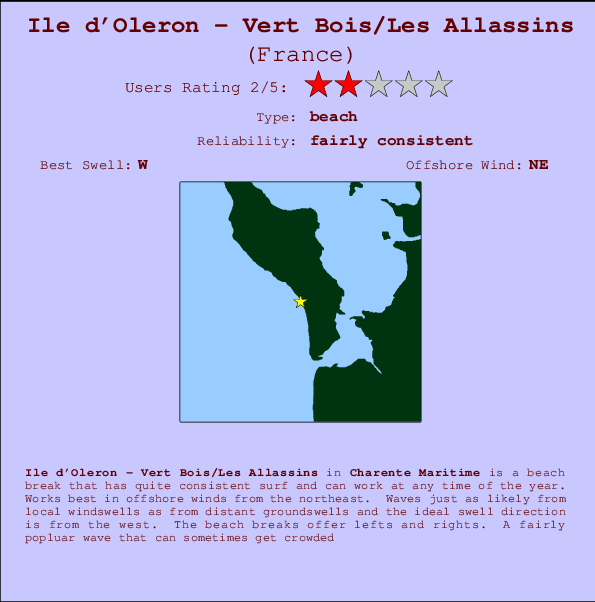 Ile d'Oleron - Vert Bois/Les Allassins mapa de localização e informação de surf