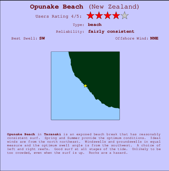 Opunake Beach mapa de localização e informação de surf