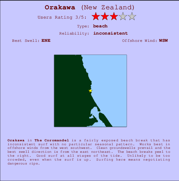 Orakawa mapa de localização e informação de surf