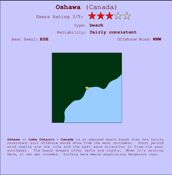 Oshawa mapa de localização e informação de surf