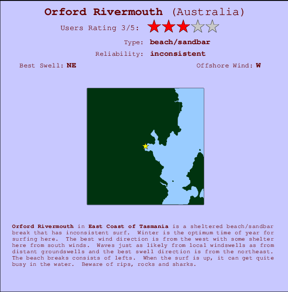Orford Rivermouth mapa de localização e informação de surf
