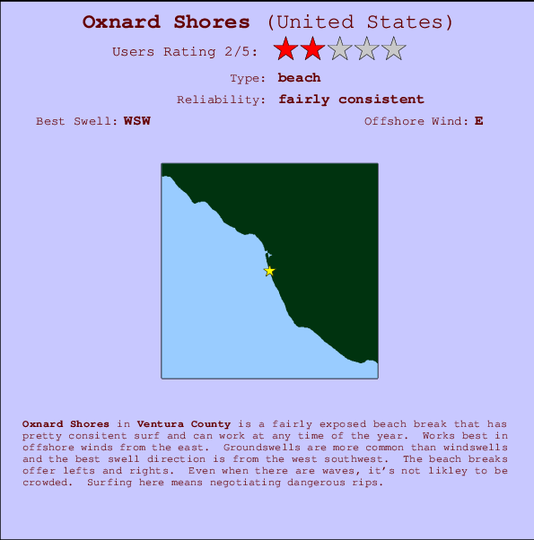 Oxnard Shores mapa de localização e informação de surf