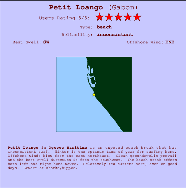 Petit Loango mapa de localização e informação de surf