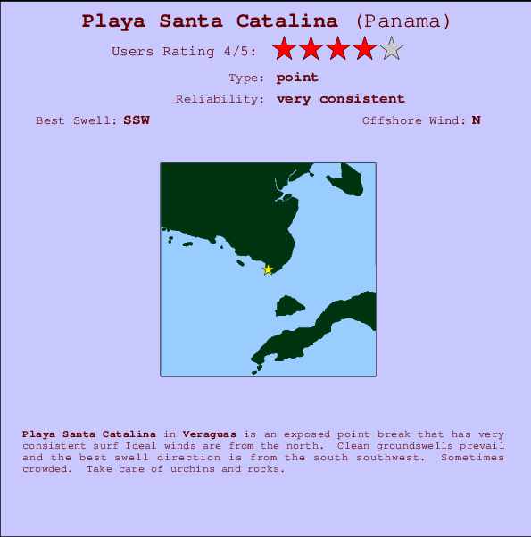 Playa Santa Catalina mapa de localização e informação de surf