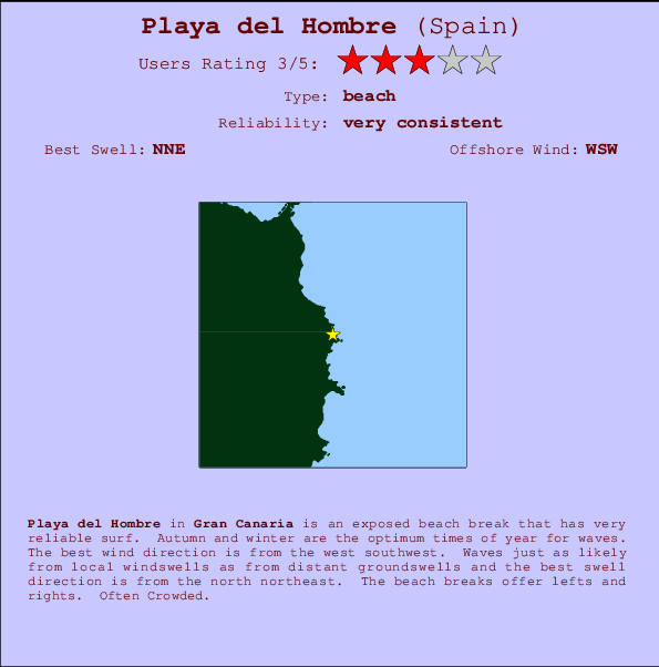 Playa del Hombre mapa de localização e informação de surf