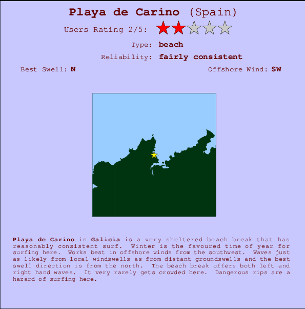 Playa de Carino mapa de localização e informação de surf
