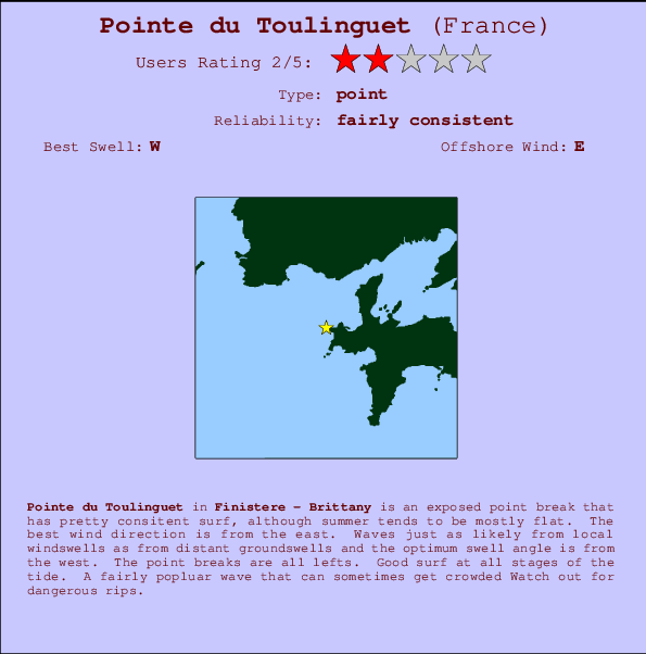 Pointe du Toulinguet mapa de localização e informação de surf
