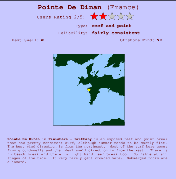 Pointe De Dinan mapa de localização e informação de surf
