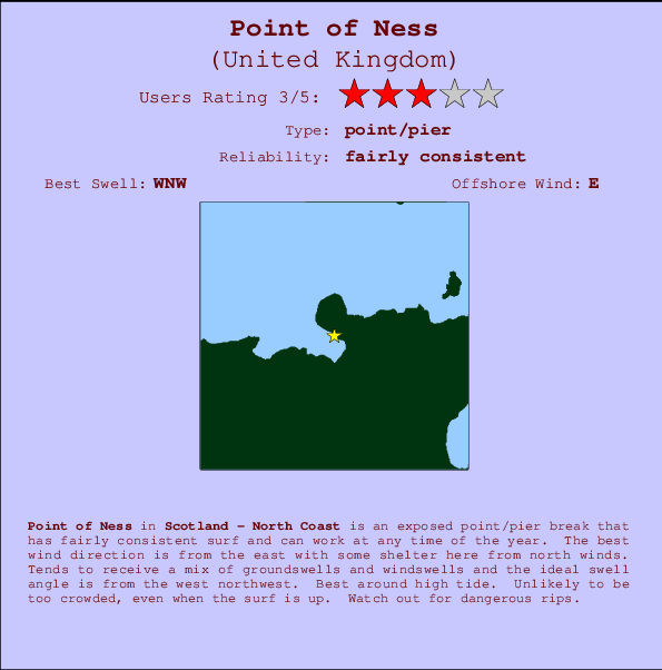 Point of Ness mapa de localização e informação de surf