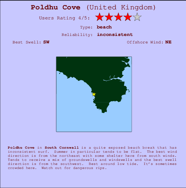 Poldhu Cove mapa de localização e informação de surf