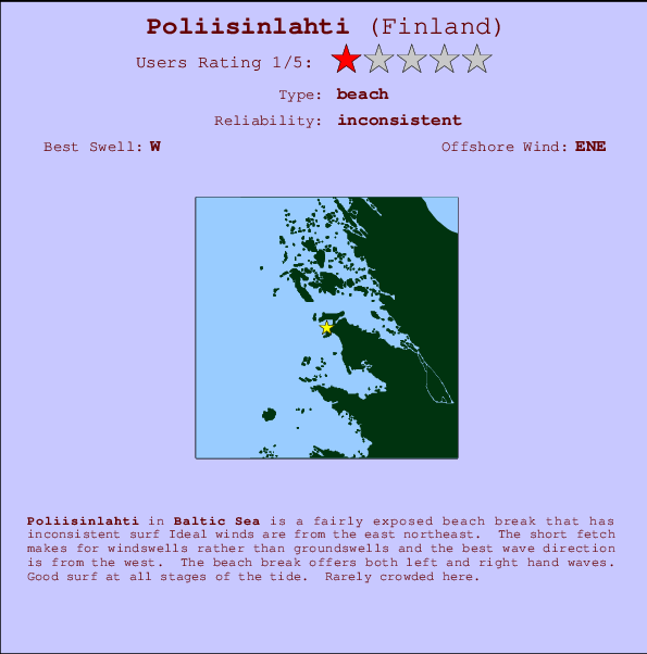 Poliisinlahti mapa de localização e informação de surf