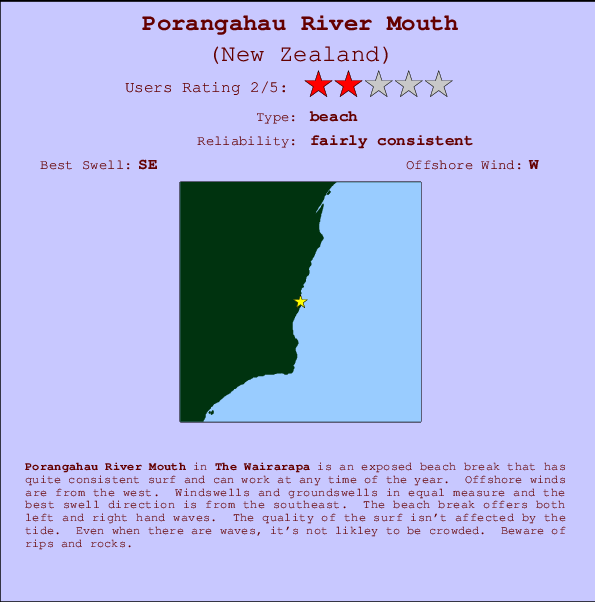Porangahau River Mouth mapa de localização e informação de surf