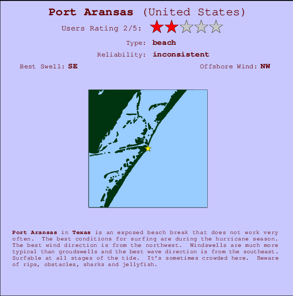 Port Aransas mapa de localização e informação de surf