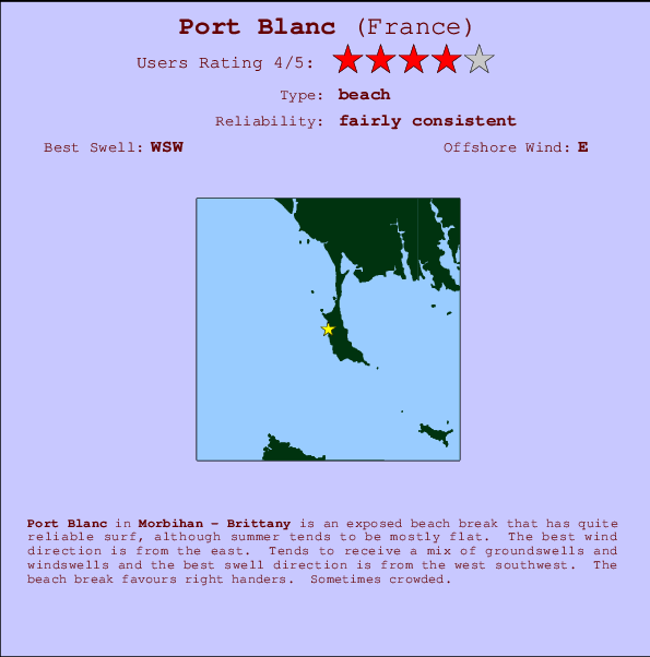 Port Blanc mapa de localização e informação de surf