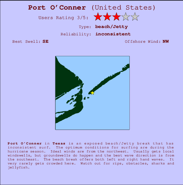 Port O'Conner mapa de localização e informação de surf